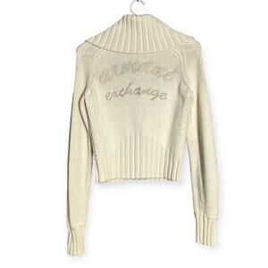 Armani Exchange Large Fold Over Collar Chunky Cardigan SIZE M Beige Sweater HK